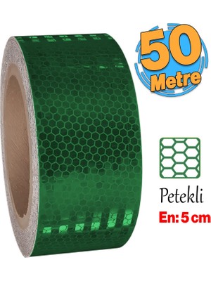 Yapışkanlı Gece Parlayan Reflektörlü 5 cm Reflektif Ikaz Bandı 50 Metre Koyu Yeşil Renk Şerit Bant