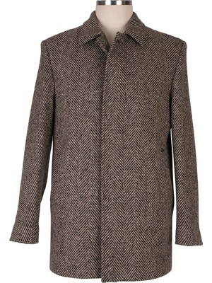 Blu Klasik Yün Kaban Uzun Kol Erkek Balıksırtı Desenli Yün Kumaşla Rahat Kullanım