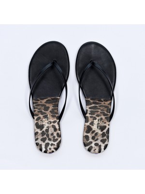 Tkees Kadın Leopar II/Siyah Parmak Arası Terlik