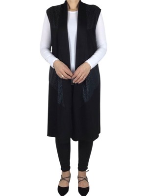 Ece Giyim Kadın Desenli Uzun Düğmesiz Cepsiz Spor Yelek