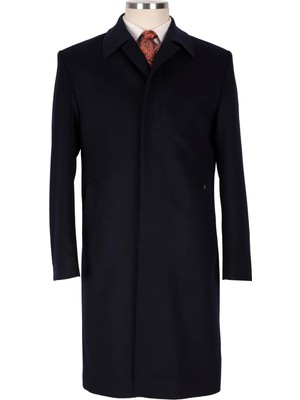 Blu Nepal Kaşmir Klasik Palto Uzun Kol Erkek Lacivert Düz Desenli Şık Tasarım