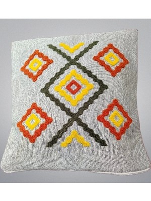 Dekoratif Keten Punch Işlemeli Kırlent Kılıfı