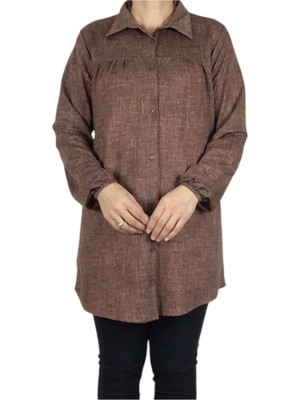 Mevsimlik Kolları Lastikli Boydan Düğmeli Gömlek