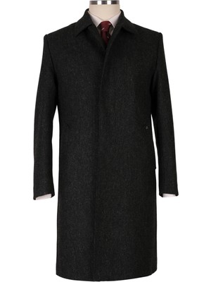 Blu Klasik Yün Palto Uzun Kol Düz Desenli Koyu Gri Erkek Cinsiyet İçin 100% Yün Malzeme