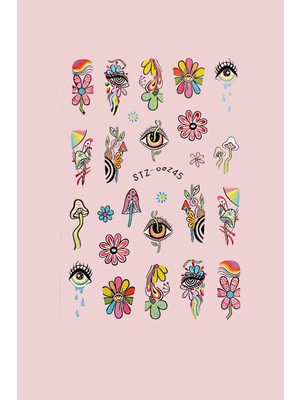 Retro Hippie Desenli Tırnak Stickerı  Nail Art Süsü