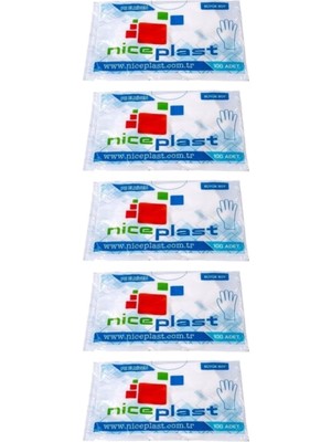 Niceplast 100'LÜ Pe Şeffaf Eldiven 5 Paket Büyükboy