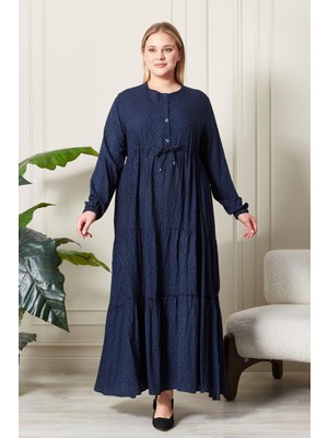 FERACE Kadın Büyük Beden Çıtır Kumaş Düğmeli Elbise