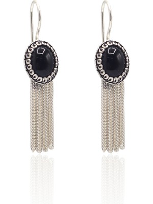 Midyat Nurtaş Gümüş Oniks Taşlı 925 Ayar Gümüş Mardin Hasırı Kadın Küpe 201023692