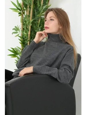 Adisia Unisex Tam Boğazlı Balıkçı Yaka Dokuma Triko - Füme