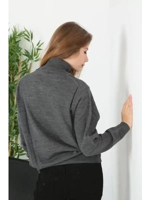 Adisia Unisex Tam Boğazlı Balıkçı Yaka Dokuma Triko - Füme