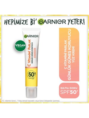 Garnier C Vitamini Parlak Günlük Güneş Koruyucu Fluid Yüz Kremi Işıltılı Doku SPF50+ 40ML