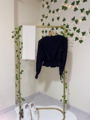 Beli Lastikli Tesettür Bluz Siyah