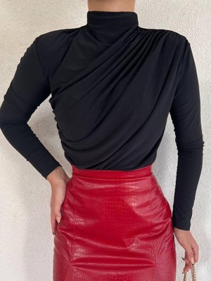 Mac Moda Yarım Boğaz Büzgülü Sandy Bluz