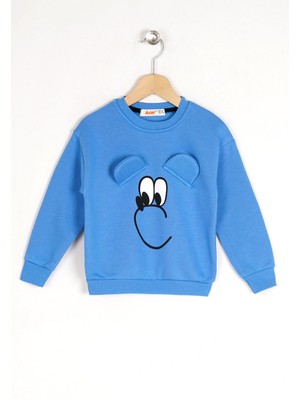 Bisiklet Yaka Uzun Kol Mavi Renk Kız Çocuk Sweatshirt