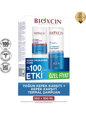 Bioxcin Aqua Kepek Karşıtı Termal Şampuan 300 ml + Yoğun Kepek Karşıtı Termal Şampuan 200 ml