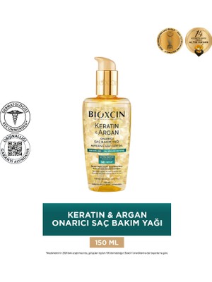 Bioxcin Keratin & Argan Onarıcı Saç Bakım Yağı 150 Ml Şeffaf Özellikli Etkili Bakım