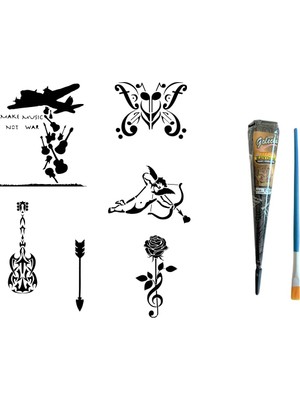 Airbrush Tattoo Müzik Hayatttır Hint Kınasıyla Geçici Dövme Yapma Seti