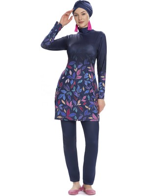 Kadın Lacivert Desenli Uzun Kollu Tesettür Mayo HZL25S-AR280-522