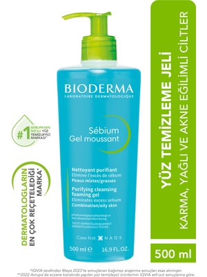 Bioderma Sebium Foaming Gel Yağlı ve Akneli Ciltler için Arındırıcı Temizleme Jeli 500 ml