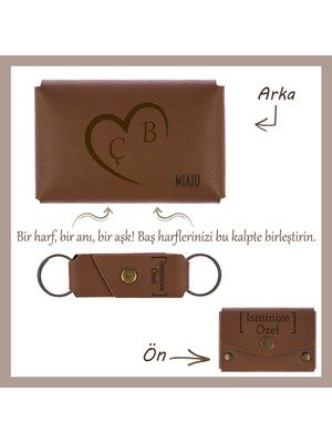 Miawiki Kahverengi, Kalpte Iki Harf! Sevgiliye Özel Kişiselleştirilebilir Cüzdan & Anahtarlık Set, Aşka Özel