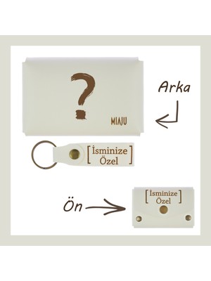 Miawiki Beyaz Renk, Soru Işareti Desenli, Isme Özel, Cüzdan ve Anahtarlık Set, Arkadaşa Efsane