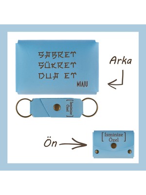 Miawiki Açık Mavi, Sabret, Şükret, Dua Et, Yazılı Isme Özel, Cüzdan ve Anahtarlık Set, Sevgiliye lik