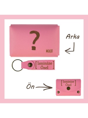 Miawiki Pembe Renk, Soru Işareti Desenli, Isme Özel, Cüzdan ve Anahtarlık Set, Sevgiliye Sportif Takım