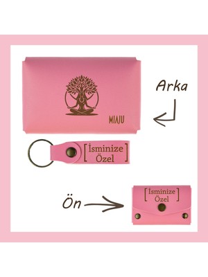 Miawiki Pembe Renk, Hayat Ağacı Sevenler Için, Isme Özel Cüzdan ve Anahtarlık Set, Efsane Hatıra Set