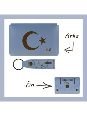 Miawiki Gök Mavi, Ay Yıldız Desenli Kişiselleştirilebilir Cüzdan ve Anahtarlık, Türk Milletine Özgü Set