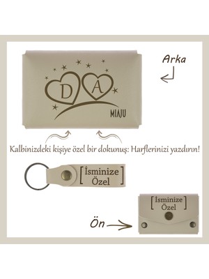 Miawiki Sütlü Kahve, Sevdiceğiniz Için Kişiselleştirilebilir Kalp ve Harf Işlemeli Cüzdan & Anahtarlık Seti