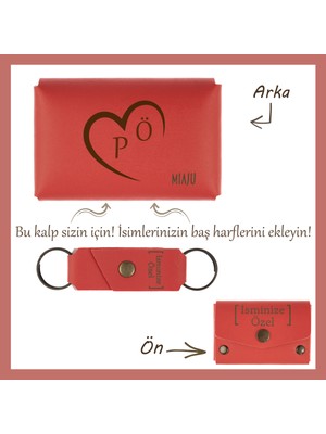 Miawiki Nar Çiçeği, Isim ve Baş Harf Işlemeli Kalp Motifli Cüzdan & Anahtarlık Set, Sevgililer Günü si