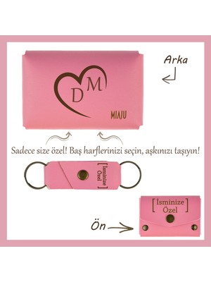 Miawiki Pembe, Isme Özel Kalp Desenli Cüzdan ve Anahtarlık Seti, Sevgiliniz Için Şık ve Kişisel Bir