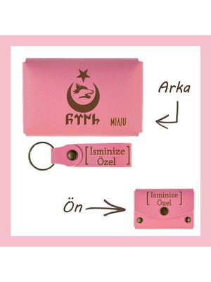 Miawiki Pembe Renk, Bozkurt Ay Yıldız Sevenler Için, Isme Özel Cüzdan ve Anahtarlık Set, Efsane Hatıra Set