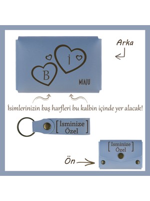 Miawiki Gök Mavi, Baş Harfler Kalbin Içinde! Kişiselleştirilebilir Cüzdan & Anahtarlık Set, Sevgilinize Özel