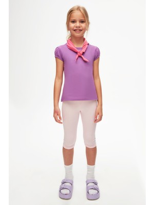 Lovetti Açık Mor Basic Kız Çocuk Sıfır Yaka Karpuz Kol Tişört