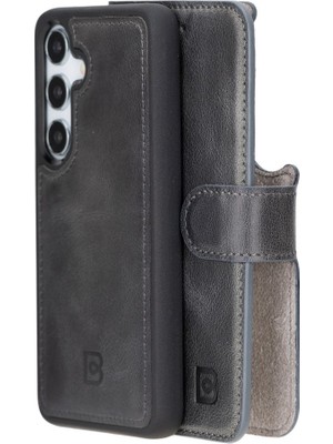 Bouletta Samsung Galaxy S25 Uyumlu Deri El Yapımı Cüzdanlı Kılıf Gölgeli Gri