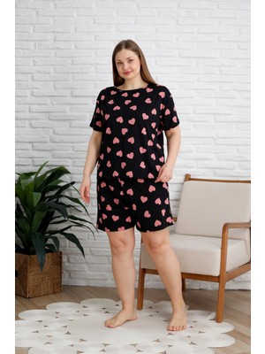 Nisanca Milan Kumaş Büyük Beden Kısa Kol Şortlu Kadın Pijama Takımı