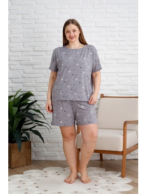 Nisanca Milan Kumaş Büyük Beden Kısa Kol Şortlu Kadın Pijama Takımı