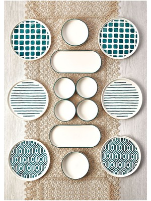 Kitchen Life 14 Parça 6 Kişilik Neometric Stackable Kahvaltı Takımı - Kahvaltılık  Sunum Tabağı