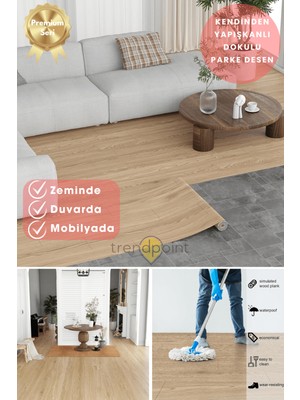 Trendpoint Kendinden Yapışkanlı 60 cm×300 cm Parke Görünümlü Premium Zemin Duvar Kağıdı Dolap Kaplama