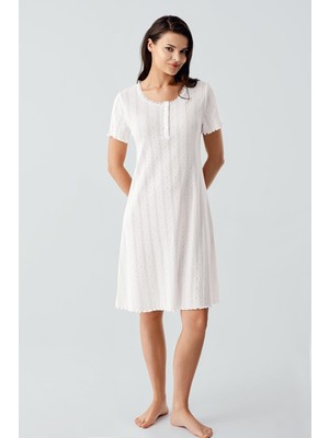 Artış Collection Ajurlu Düğmeli Kısa Kollu Kısa Esnek Pamuklu Gecelik 17109