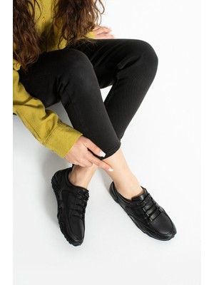 Getcho Dasenk Kadın Deri Siyah Günlük Ayakkabı