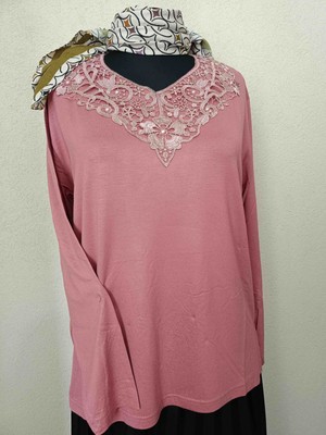 Döne Gözübek Kadın Giyim Pembe Güpürlü Uzun Kollu Anne Penyesi