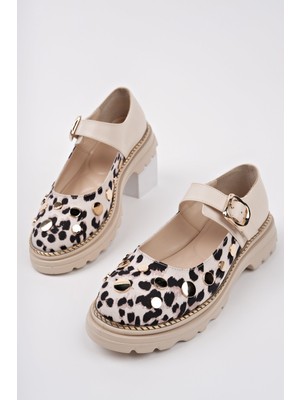 Muggo Egeria Leopar Desenli Tek Bantlı Kalın Taban Kadın Günlük Loafer Ayakkabı