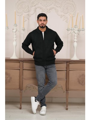 Woolen World Polo Yaka Fermuar Kapamalı Klasik Kesim Astarlı Çelik Örgü Hırka