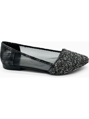 Maggio Kadın Füme Gri Küçük Taşlı Fileli Babet