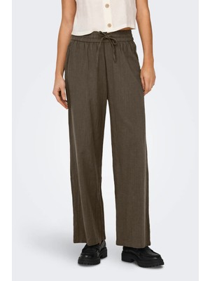 Only Kadın Onltızana Rahat Kalıp Beli Lastikli ve Ip Detaylı %100 Pamuk Pantolon 15319090 Kahverengi