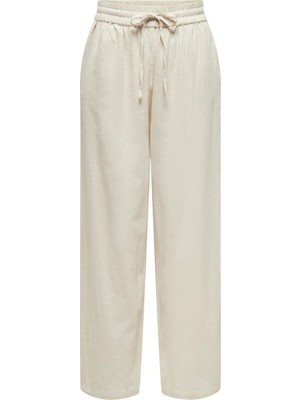 Only Kadın Onltızana Rahat Kalıp Beli Lastikli ve Ip Detaylı %100 Pamuk Pantolon 15319090 Bej