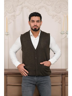 Woolen World Regular Fit Ön Cepli Kolsuz Erkek Triko Yelek