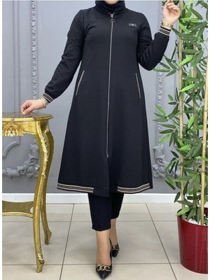 Ece Giyim Ottoban Önü Fermuarlı Kolları ve Etek Uçları Şerit Ribanalı Mevsimlik Kap